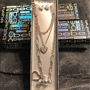 NEW•Bebe Triple strand necklace/earring boxed set
